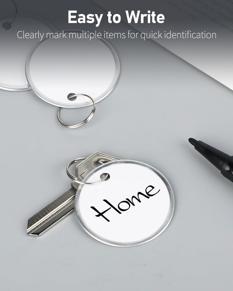Uniclife 50 Pcs Key Tags 1.5 Inch Round Key Chain Tags Writable White Paper Labels with Metal Edges and Split Rings Sturdy Lightweight Key Item Identifiers - Image 2